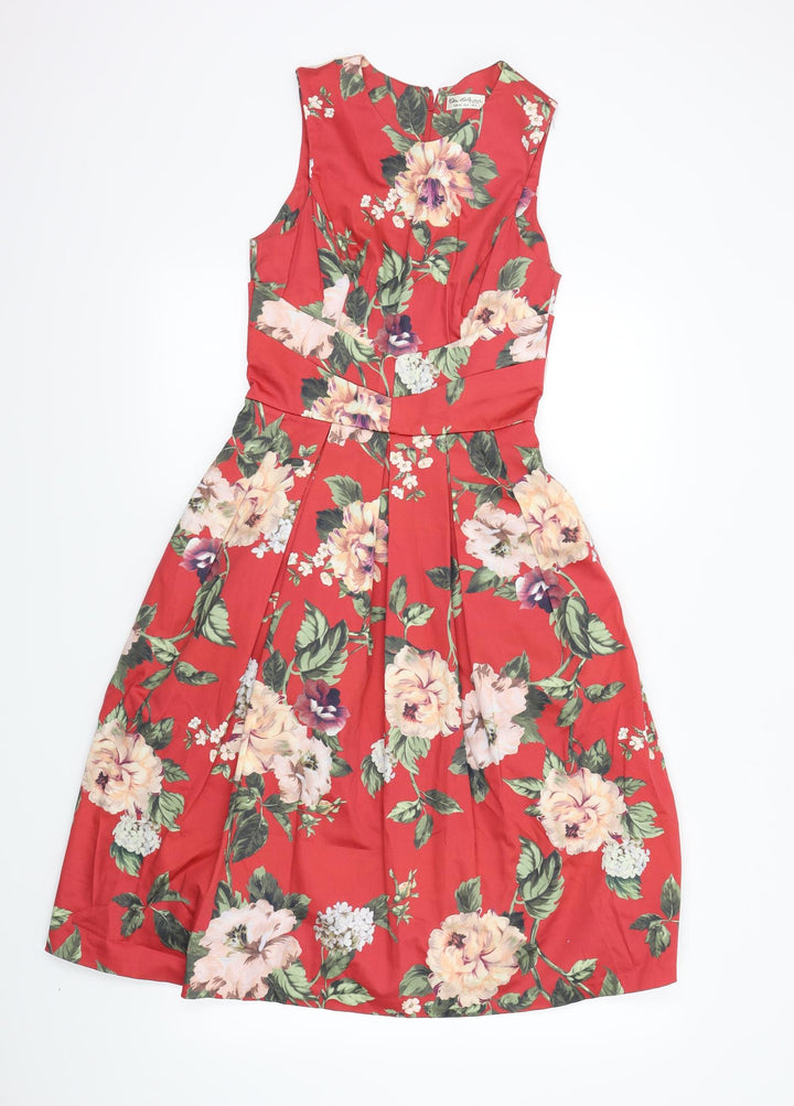 Miss Selfridge Womens Red Floral Fit & Flare Size 6