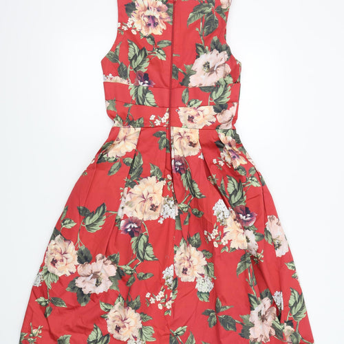 Miss Selfridge Womens Red Floral  Fit & Flare  Size 6
