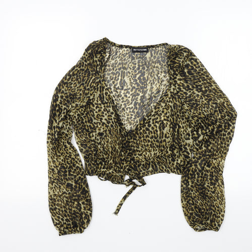 PRETTYLITTLETHING Womens Brown Animal Print  Basic Blouse Size 8