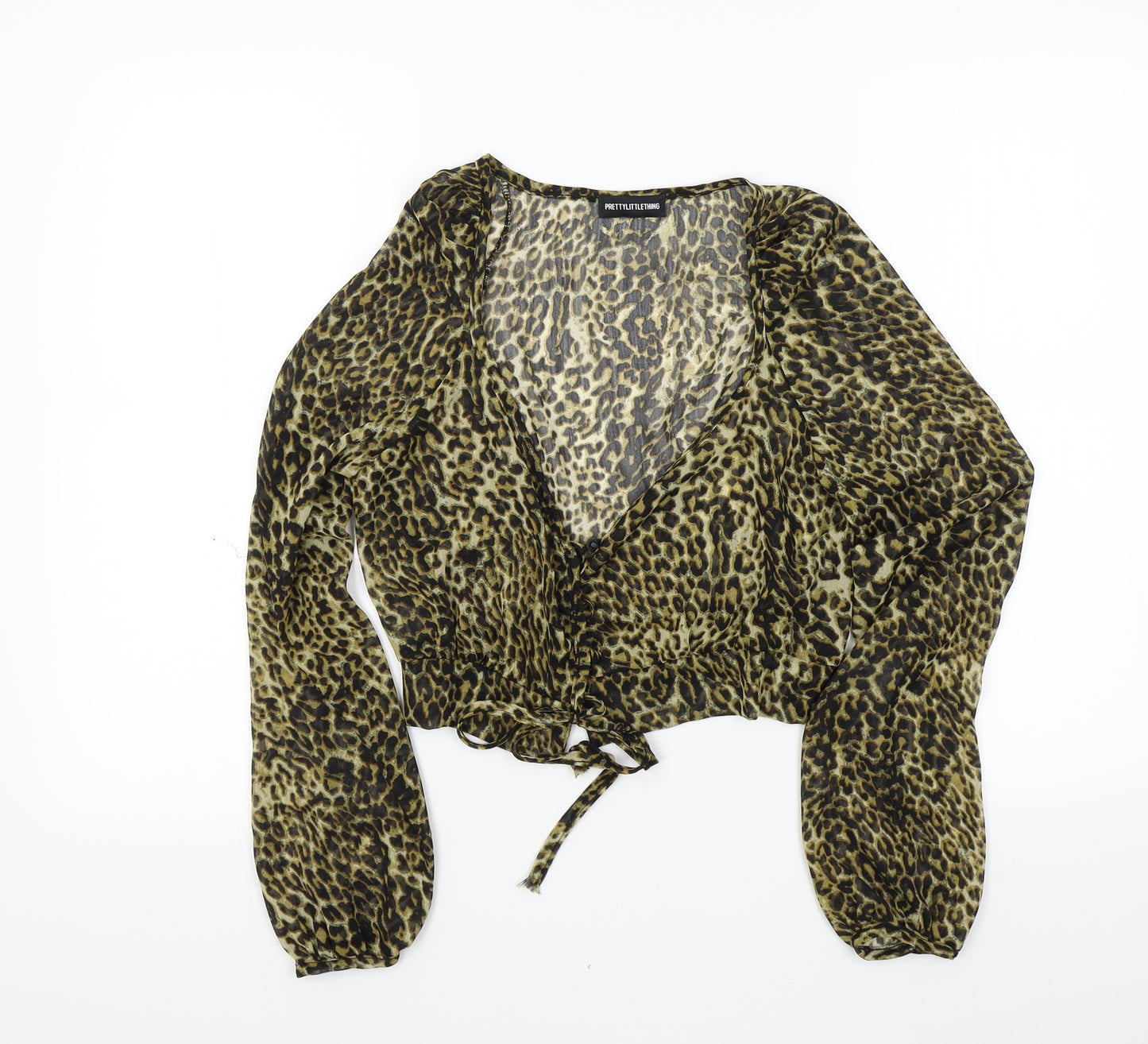 PRETTYLITTLETHING Womens Brown Animal Print  Basic Blouse Size 8