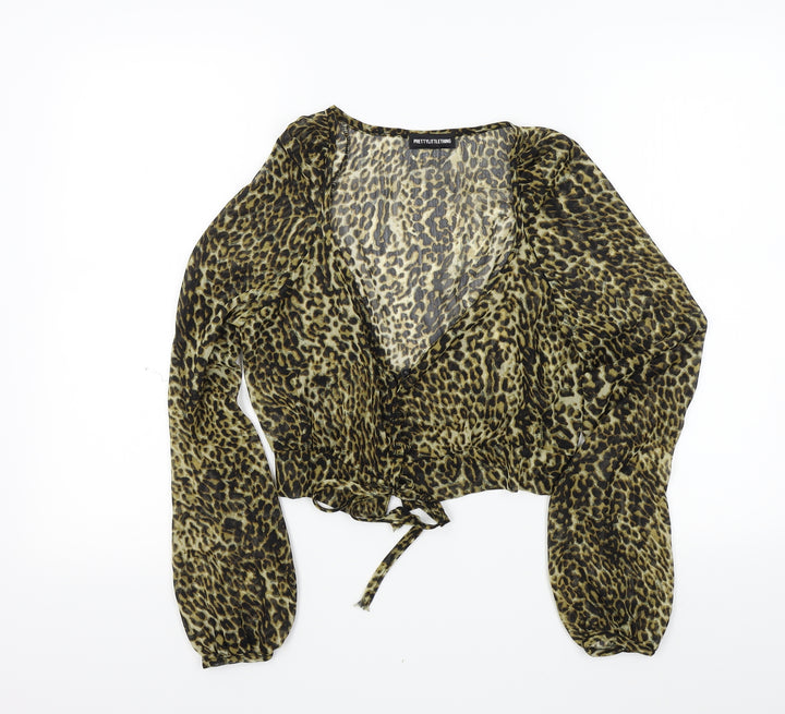 PRETTYLITTLETHING Womens Brown Animal Print  Basic Blouse Size 8
