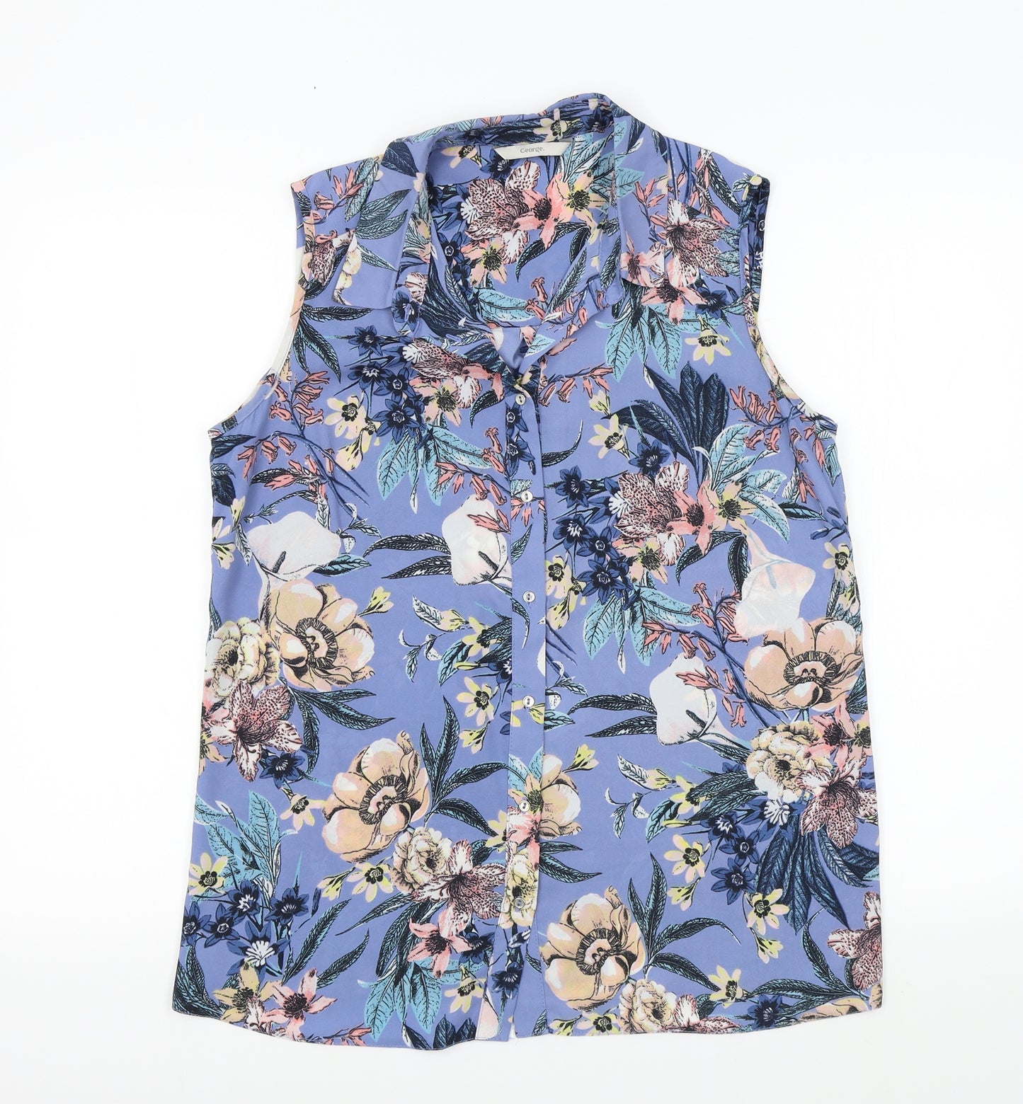 George Womens Blue Floral  Basic Blouse Size 12