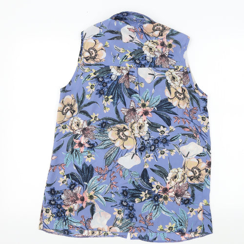 George Womens Blue Floral  Basic Blouse Size 12