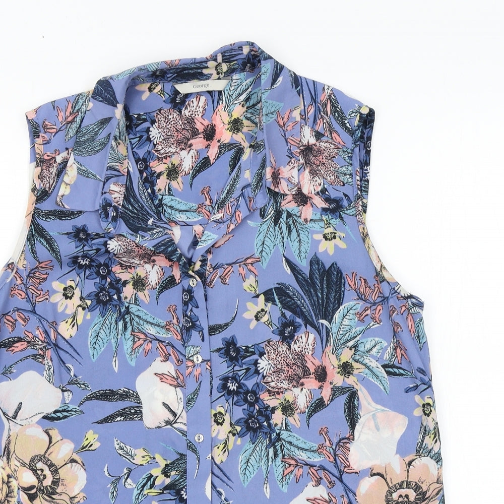 George Womens Blue Floral  Basic Blouse Size 12