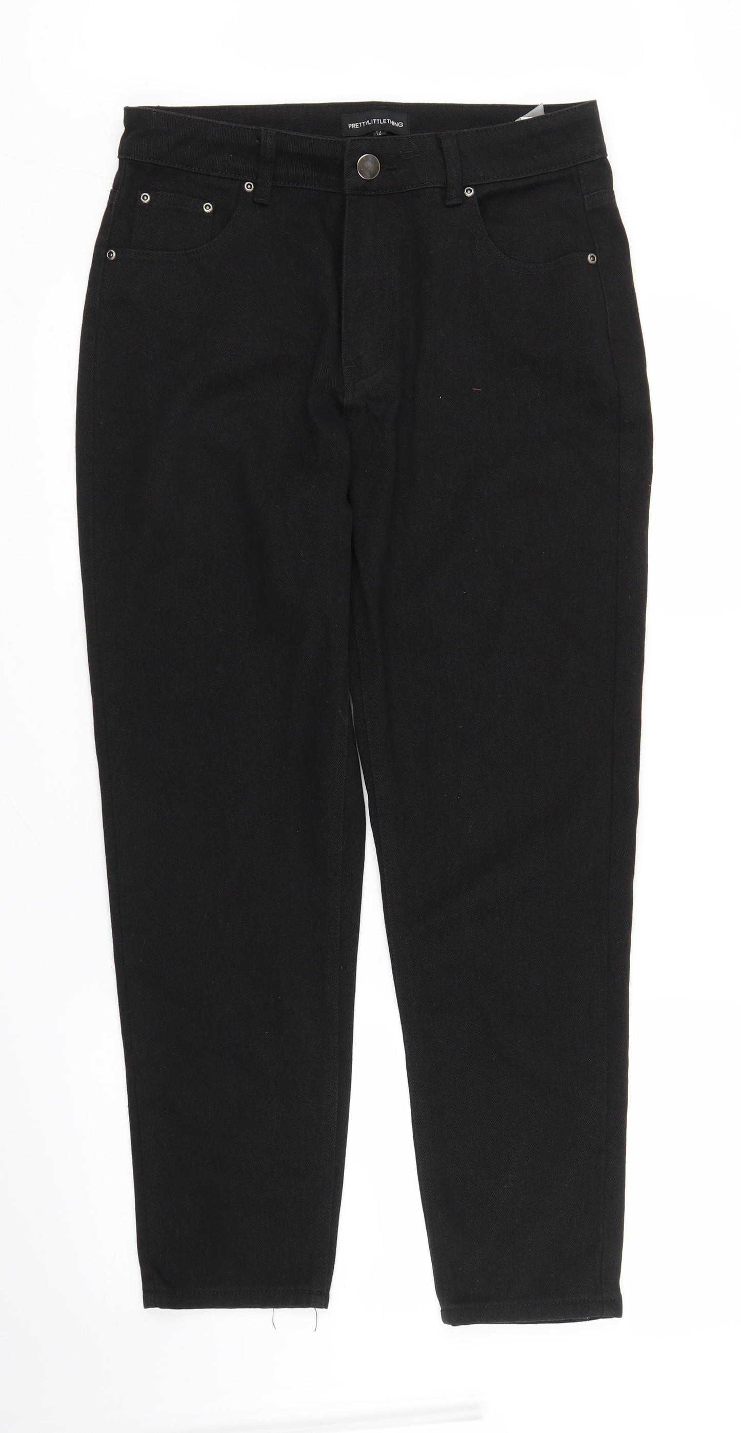 PRETTYLITTLETHING Womens Black  Denim Straight Jeans Size 12 L26 in
