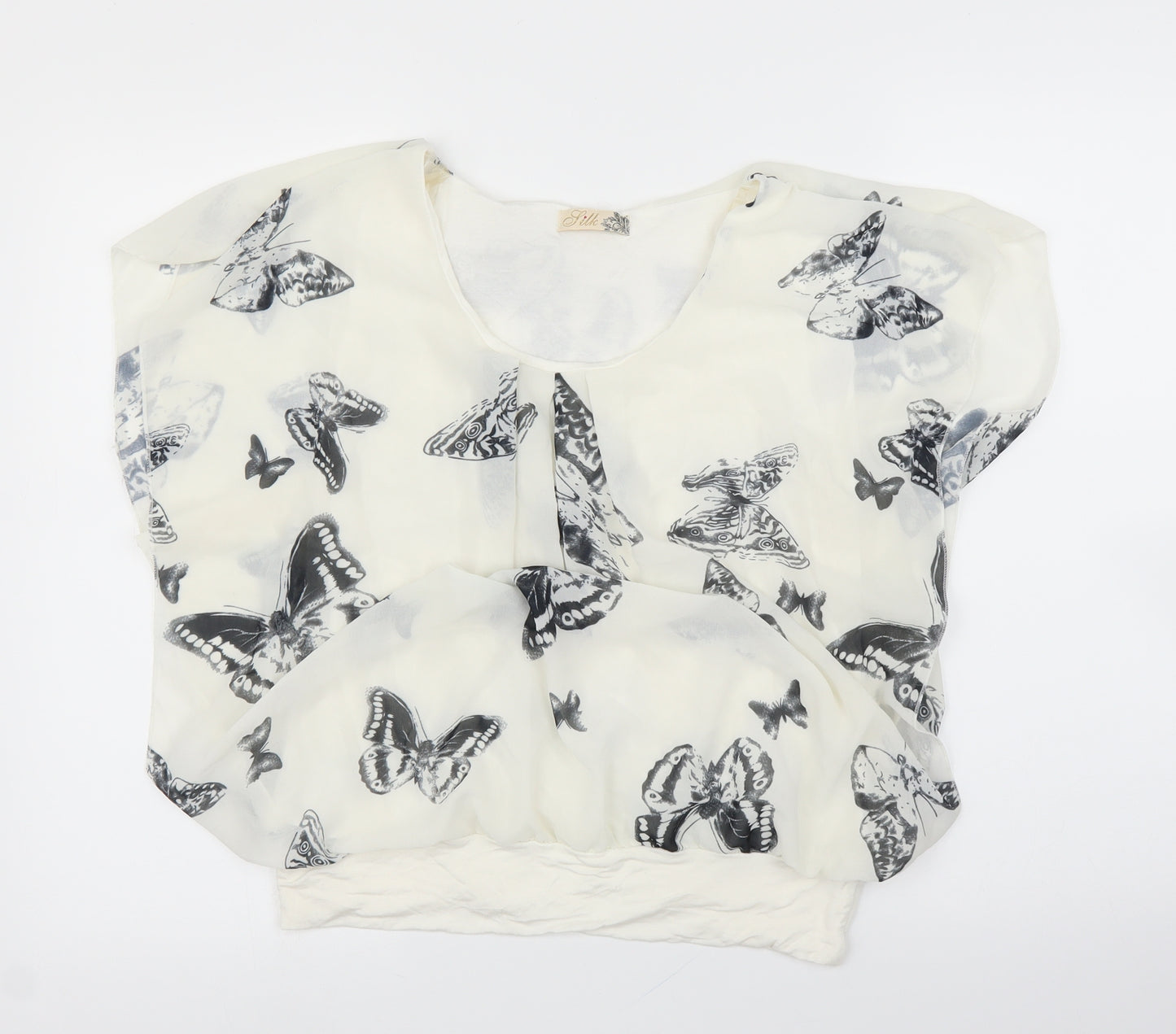 Silk Womens Ivory   Basic Blouse Size 12  - Butterflies