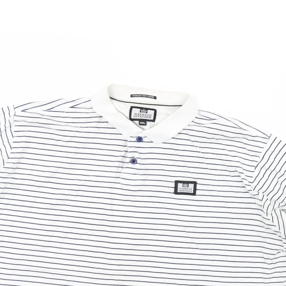 Weekend Offender Mens White Striped   Polo Size 2XL