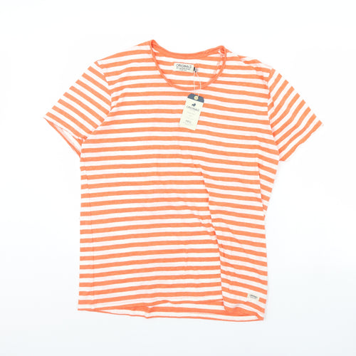 JACK & JONES Mens Orange Striped   T-Shirt Size XL