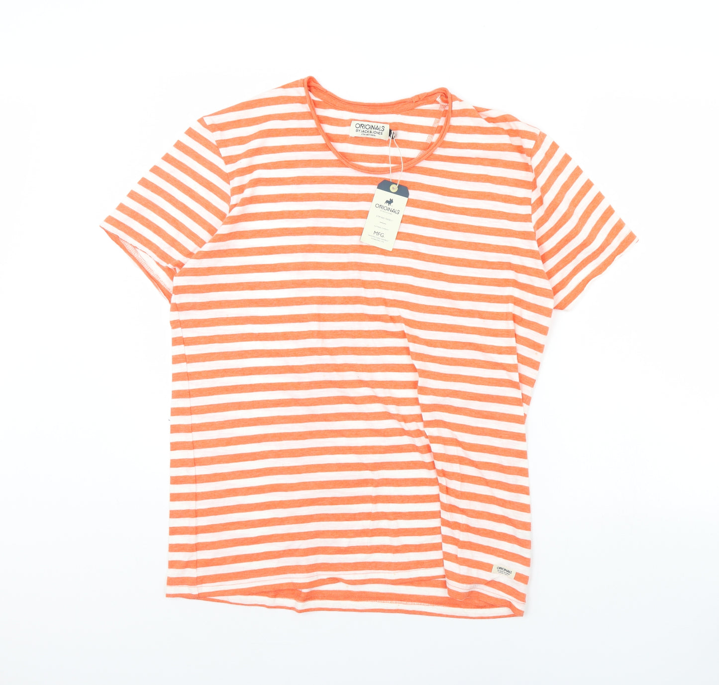 JACK & JONES Mens Orange Striped   T-Shirt Size XL