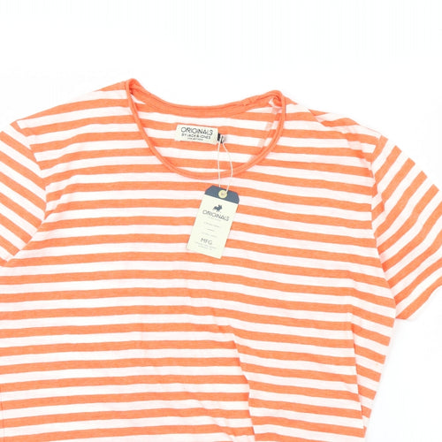 JACK & JONES Mens Orange Striped   T-Shirt Size XL