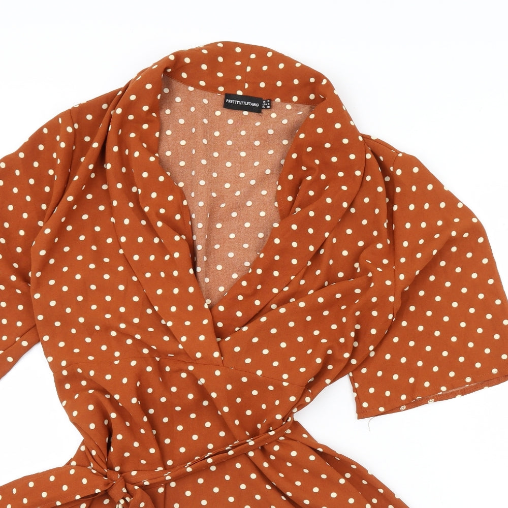 pretty little thing Womens Brown Polka Dot  Fit & Flare  Size 10