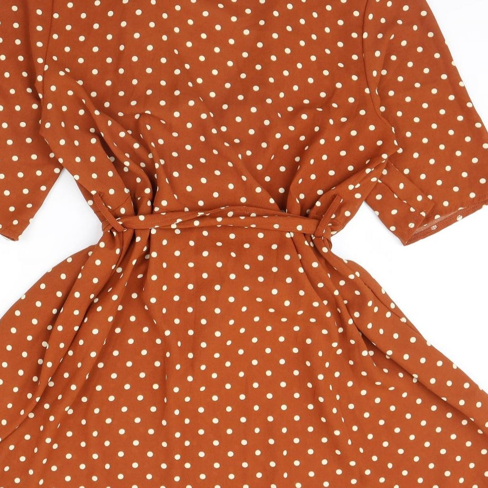 pretty little thing Womens Brown Polka Dot  Fit & Flare  Size 10