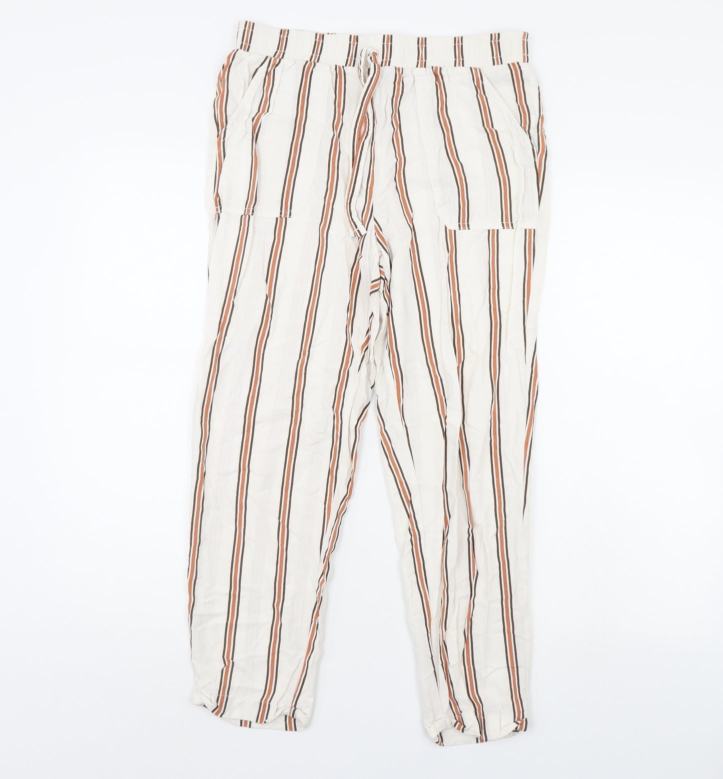 Primark Womens White Striped  Trousers  Size 12 L28 in