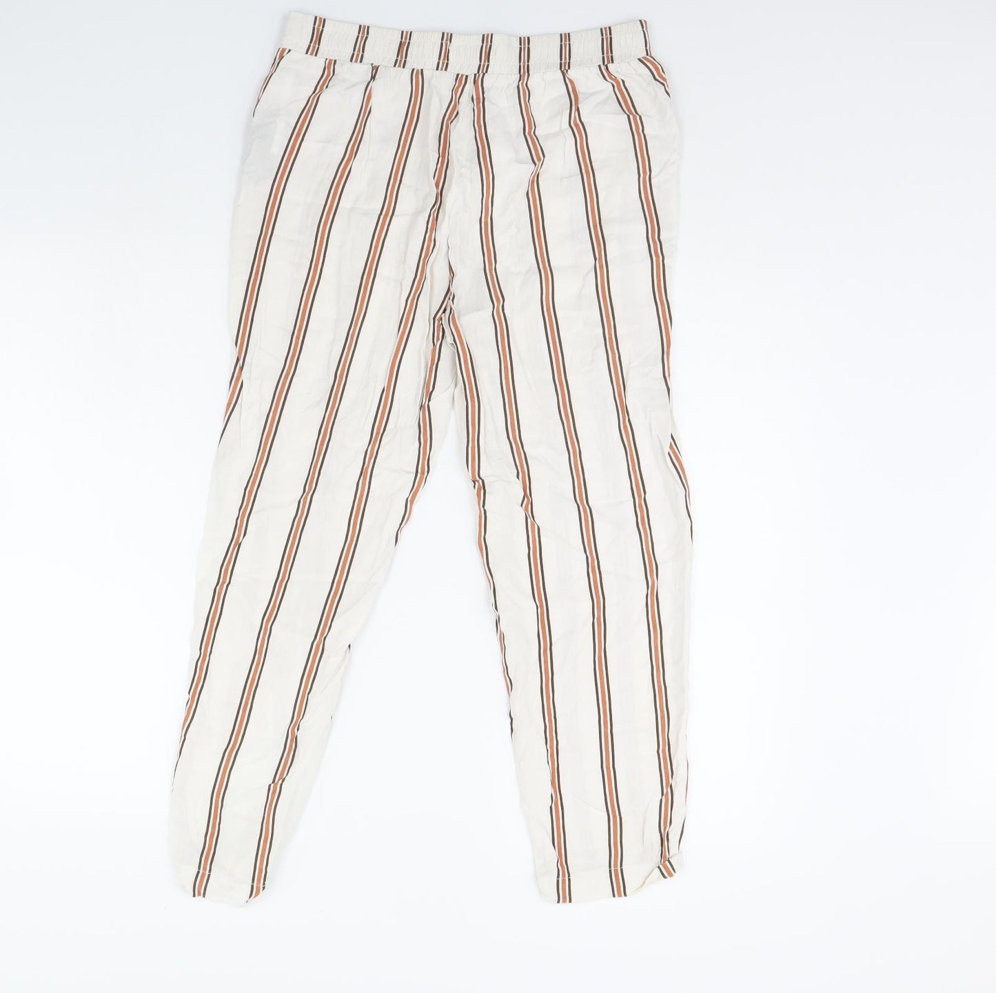 Primark Womens White Striped  Trousers  Size 12 L28 in
