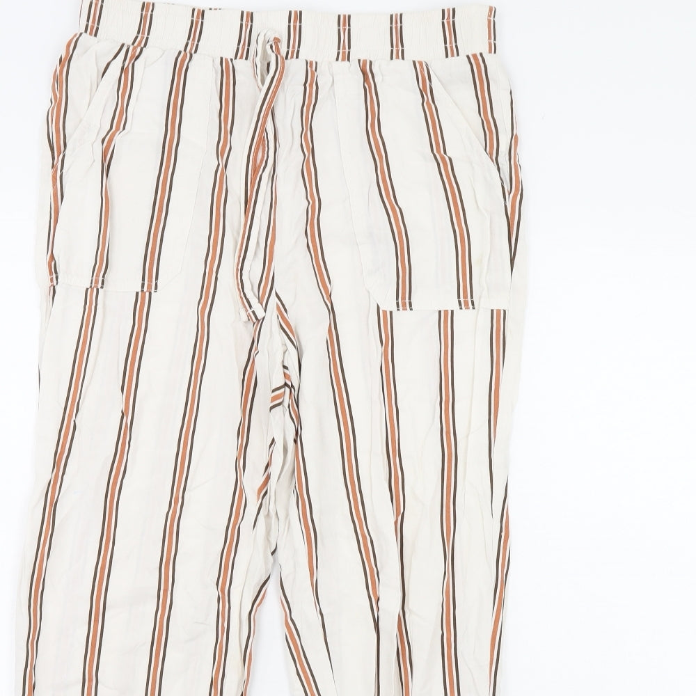 Primark Womens White Striped  Trousers  Size 12 L28 in