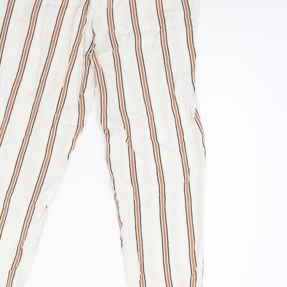 Primark Womens White Striped  Trousers  Size 12 L28 in