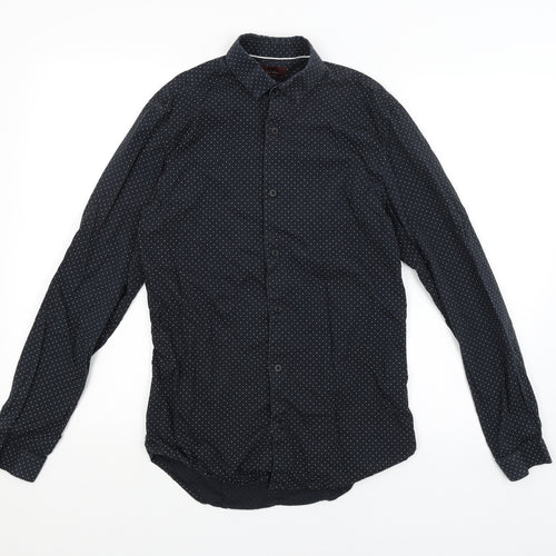 Zara Man Mens Blue Polka Dot   Button-Up Size S