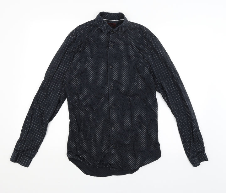 Zara Man Mens Blue Polka Dot Button-Up Size S
