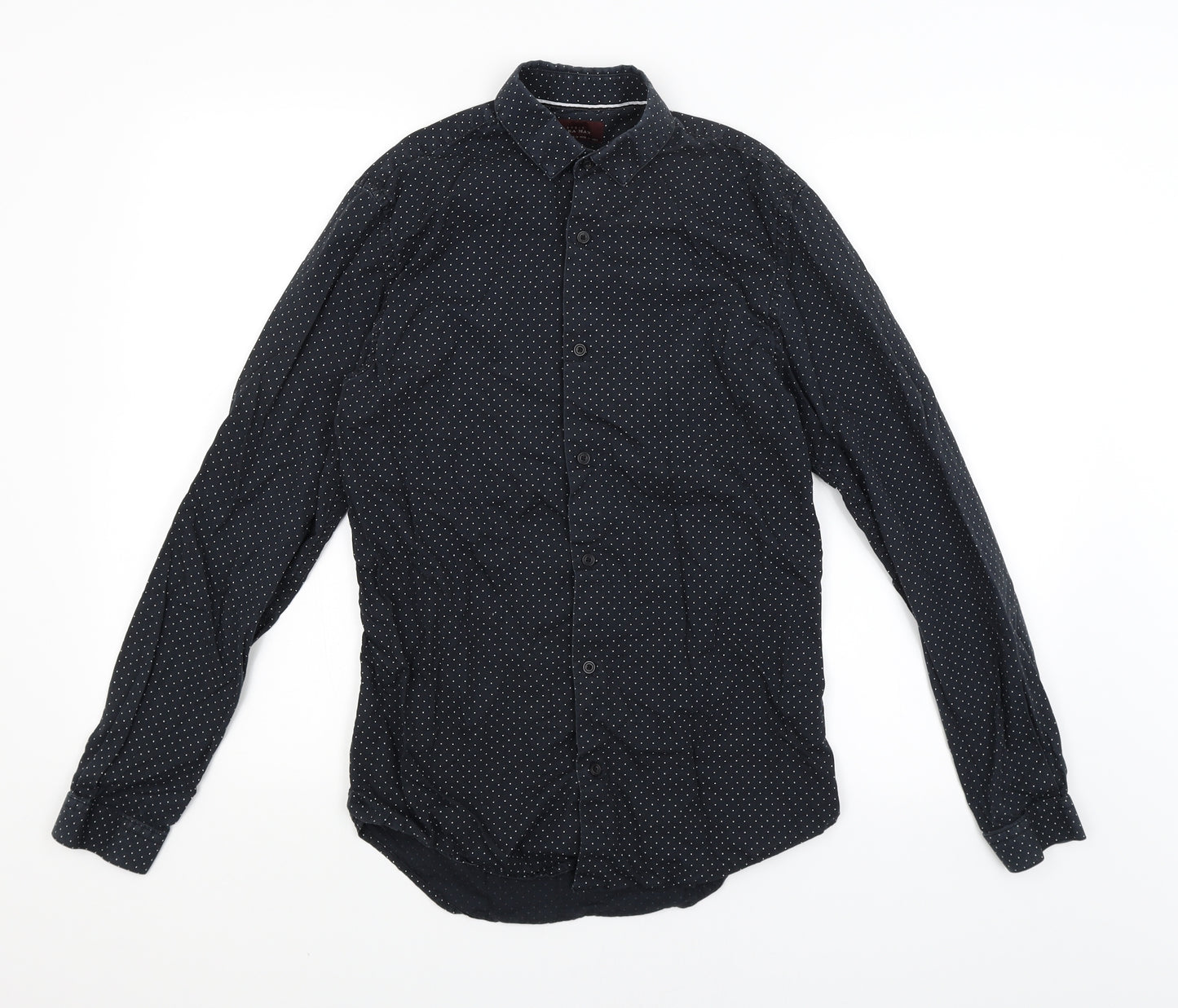 Zara Man Mens Blue Polka Dot   Button-Up Size S