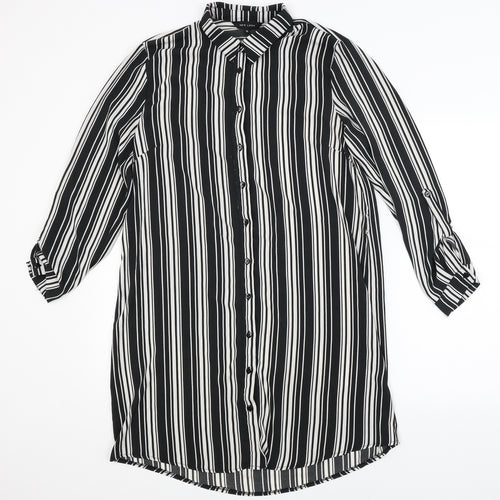 New Look Womens Black Striped  Shirt Dress  Size 10