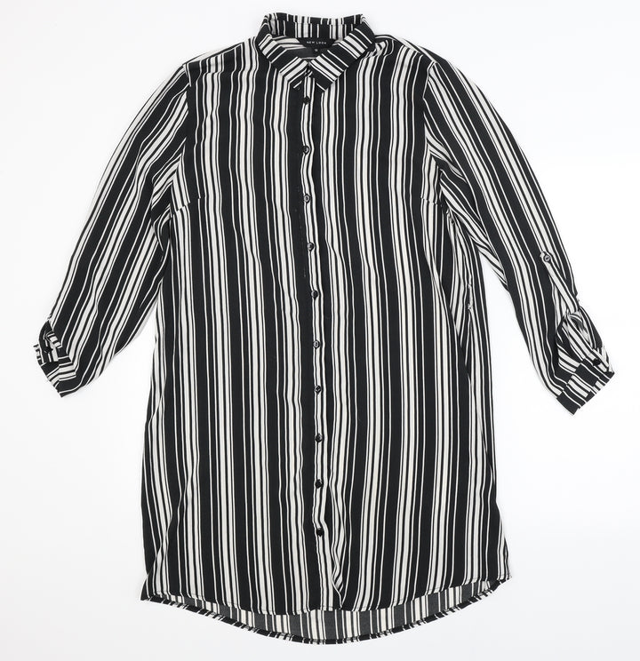 New Look Womens Black Striped  Shirt Dress  Size 10