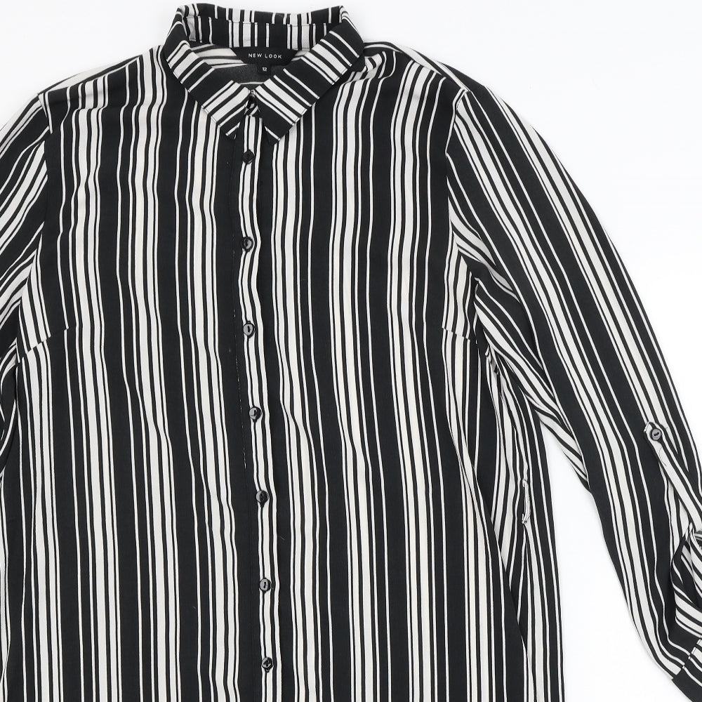 New Look Womens Black Striped  Shirt Dress  Size 10