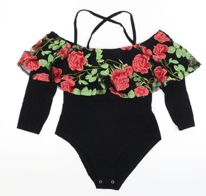 Select Womens Black Floral Bodysuit One-Piece Size 8