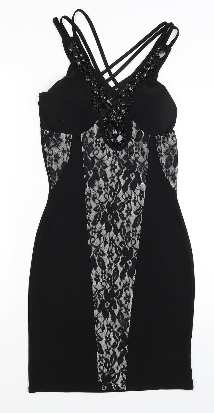 Progress Womens Black Floral Bodycon Size 6