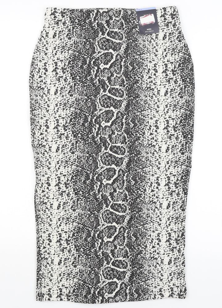 M&S Womens White Animal Print  Straight & Pencil Skirt Size 8