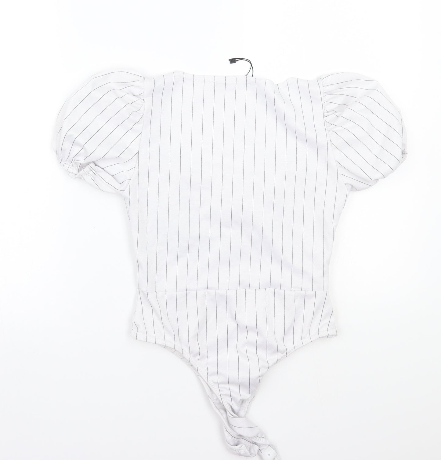 Boohoo Womens White Striped  Bodysuit One-Piece Size 6