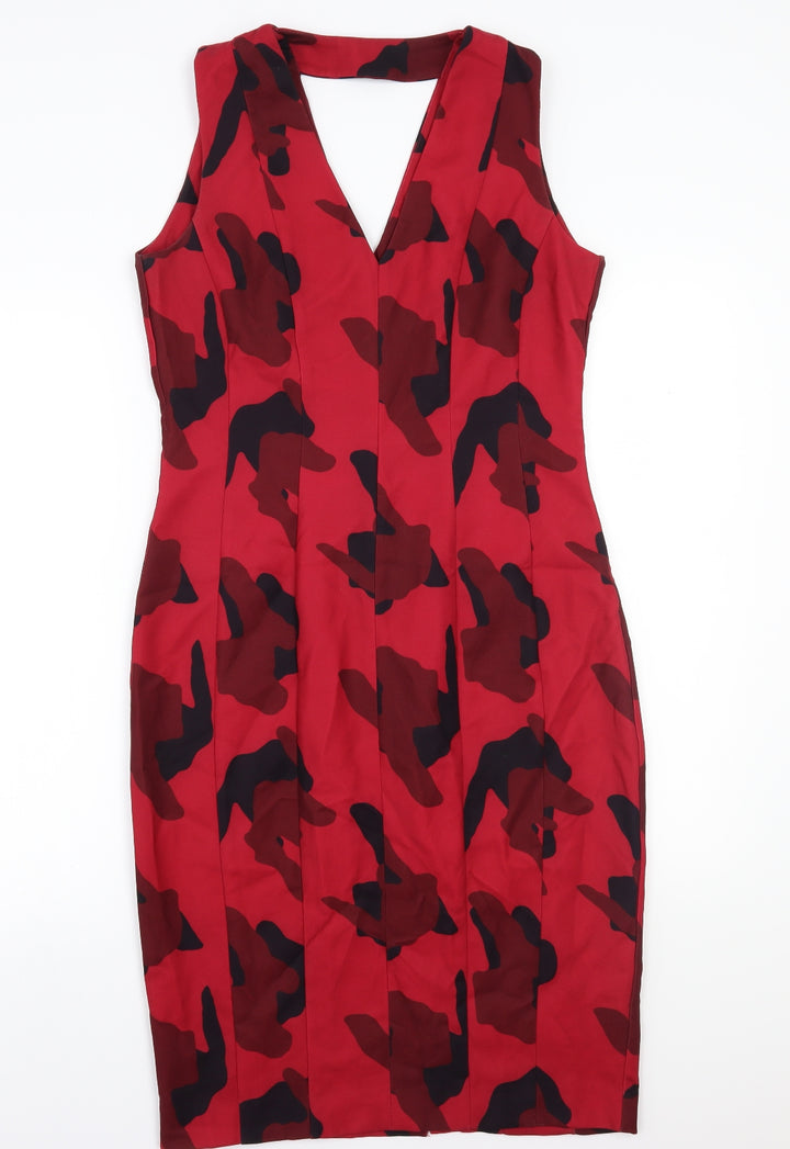 H&M Womens Red Batik Rayon A-Line  Size 10