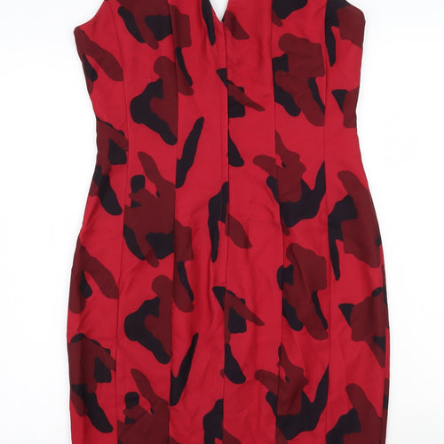 H&M Womens Red Batik Rayon A-Line  Size 10