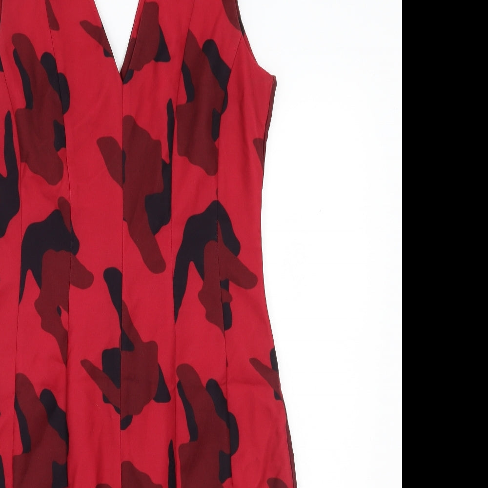 H&M Womens Red Batik Rayon A-Line  Size 10