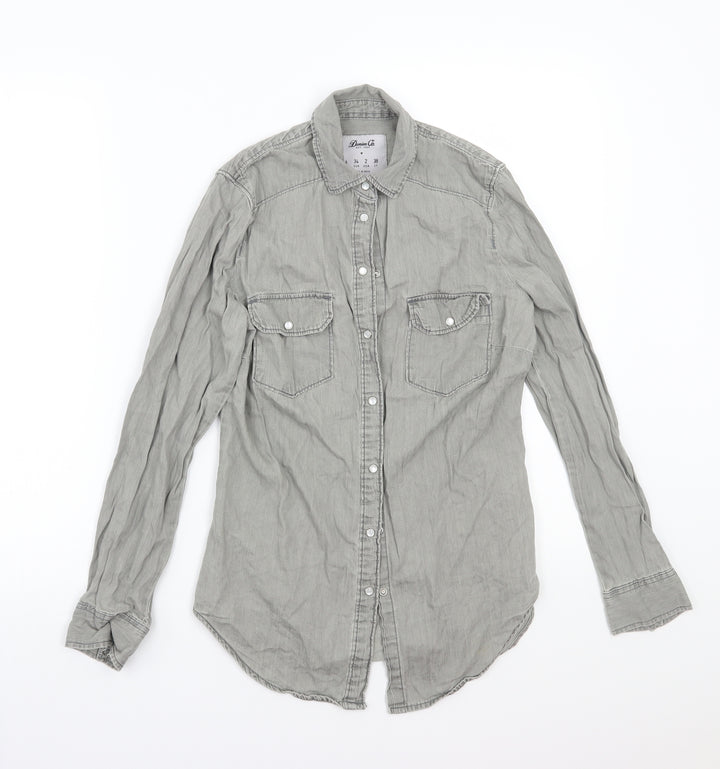 Denim & Co. Womens Grey Basic Button-Up Size 6