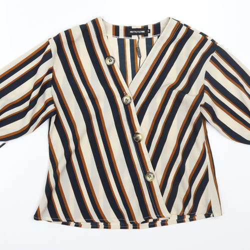 Pretty little thing Womens Beige Striped  Basic Blouse Size 6