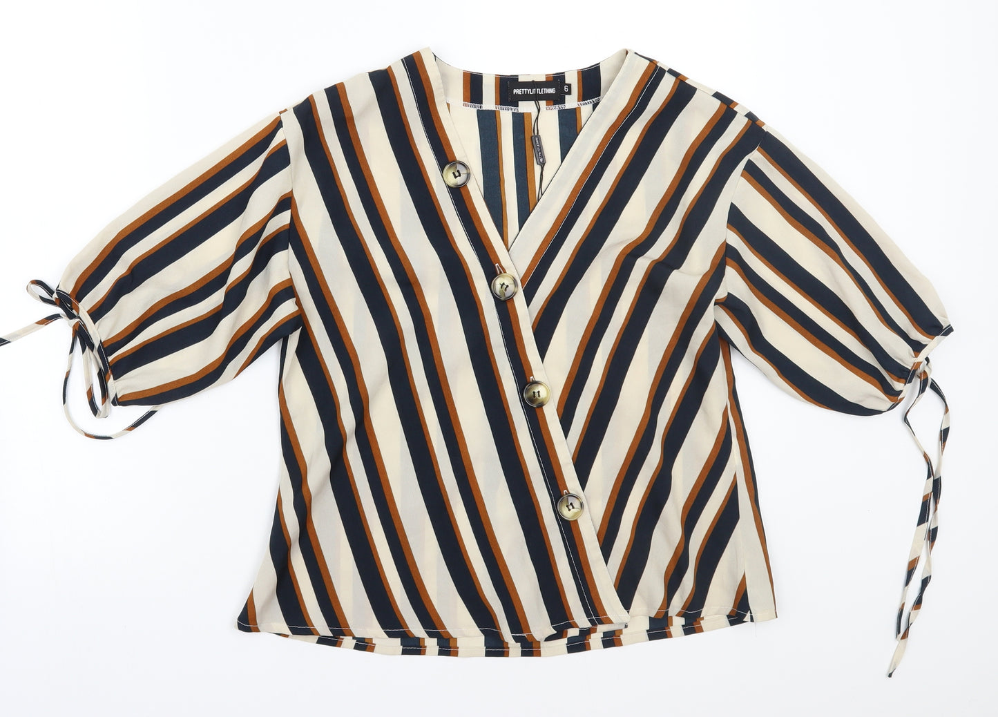 Pretty little thing Womens Beige Striped  Basic Blouse Size 6