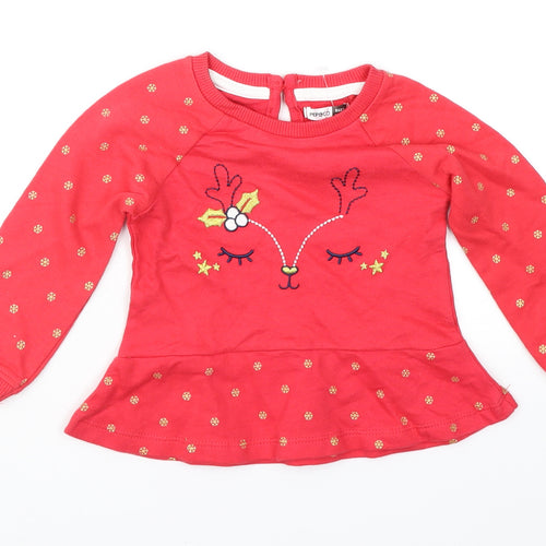 Pep&Co Girls Red Geometric  Fit & Flare  Size 6-9 Months  - Xmas