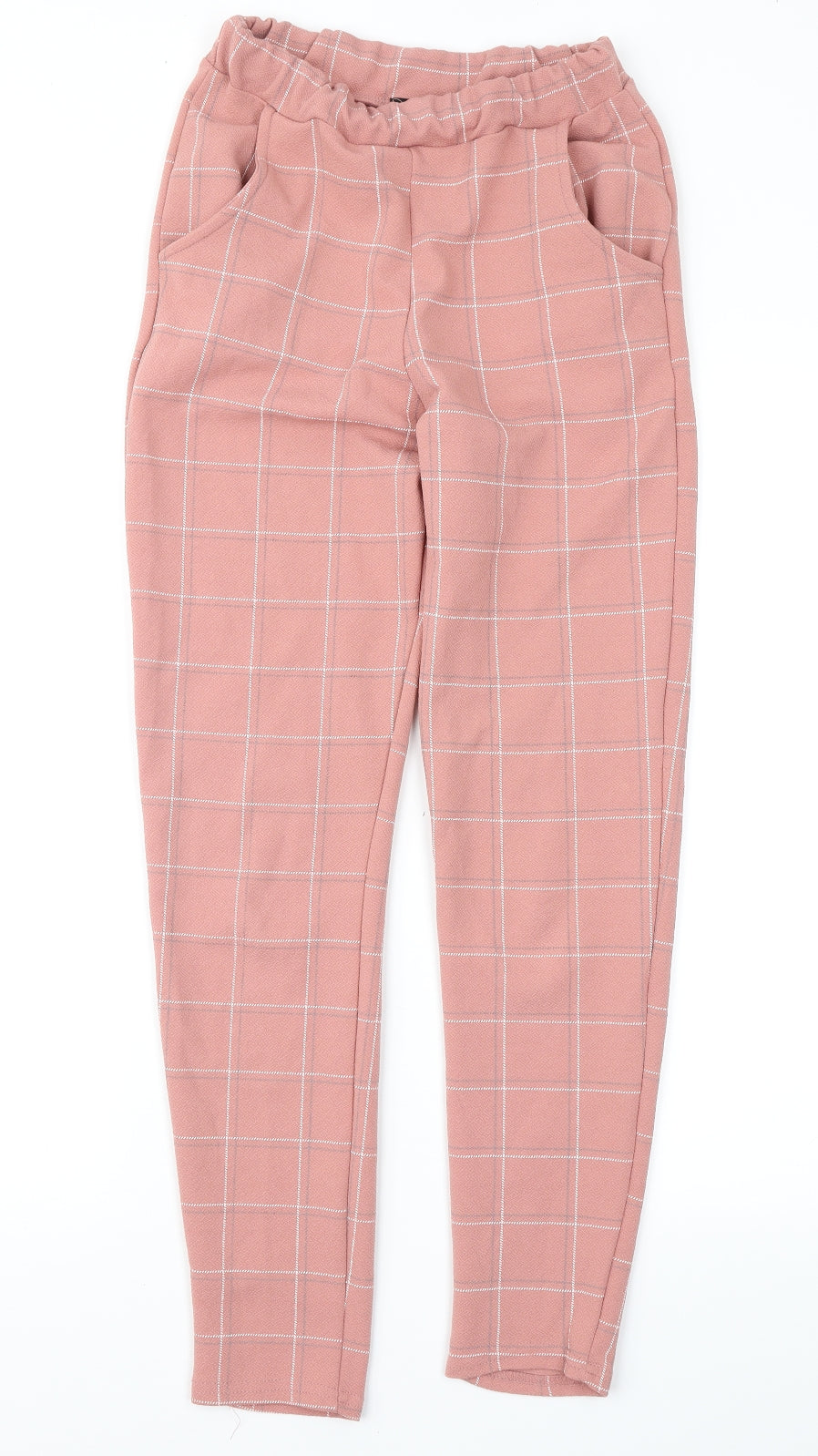 PRETTYLITTLETHING Womens Pink Check  Trousers  Size 6 L27 in