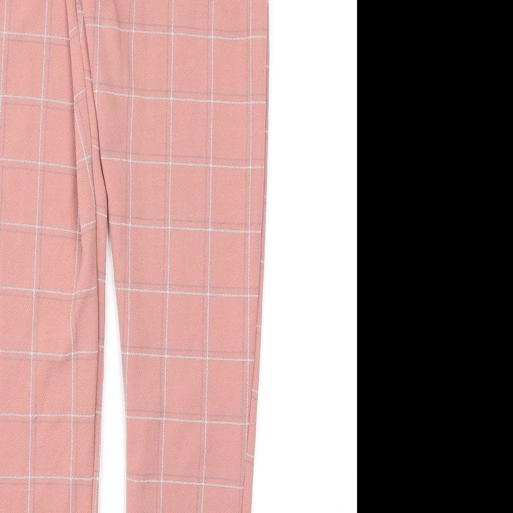 PRETTYLITTLETHING Womens Pink Check  Trousers  Size 6 L27 in