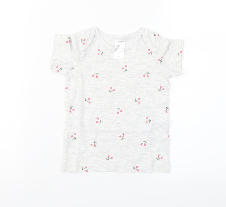 H&M Girls Grey Floral  Basic T-Shirt Size 3-6 Months
