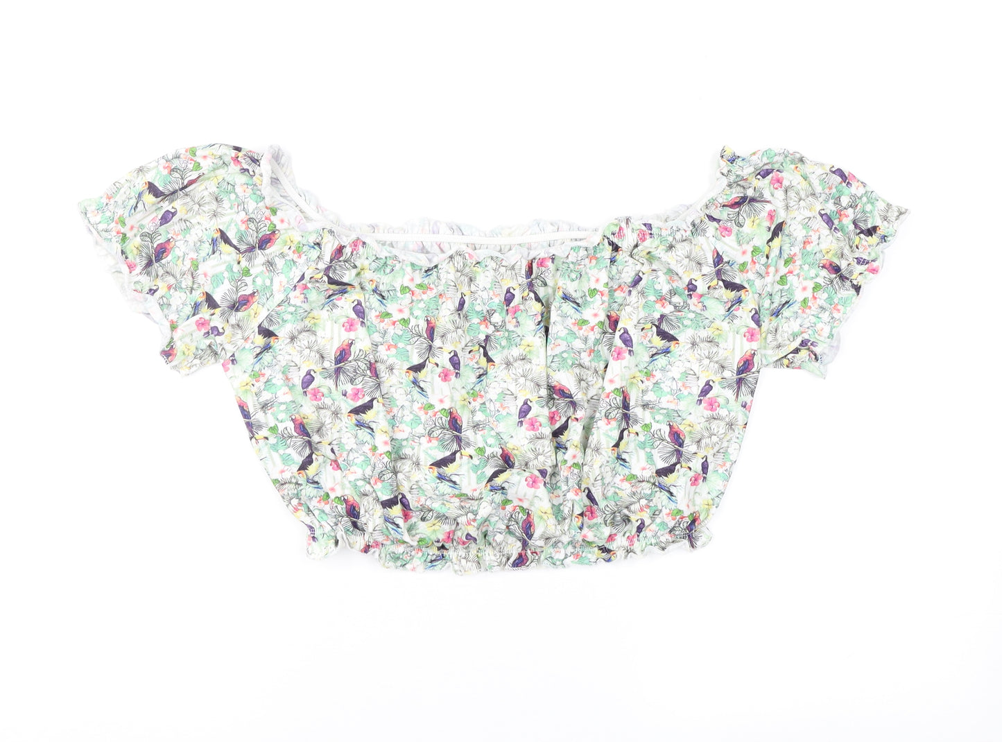 Bershka Womens Green Floral  Cropped Blouse Size L