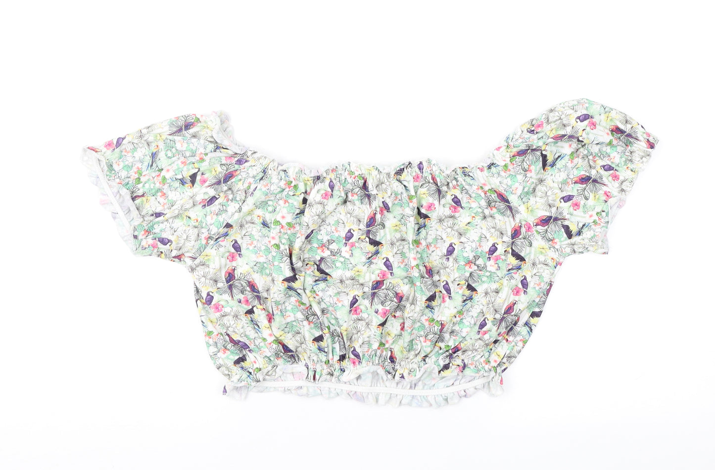 Bershka Womens Green Floral  Cropped Blouse Size L