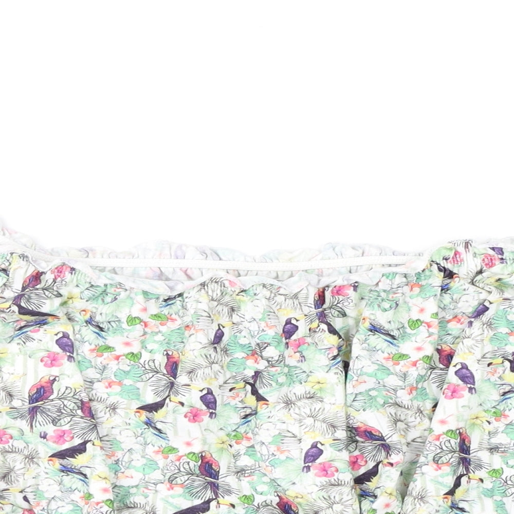 Bershka Womens Green Floral  Cropped Blouse Size L