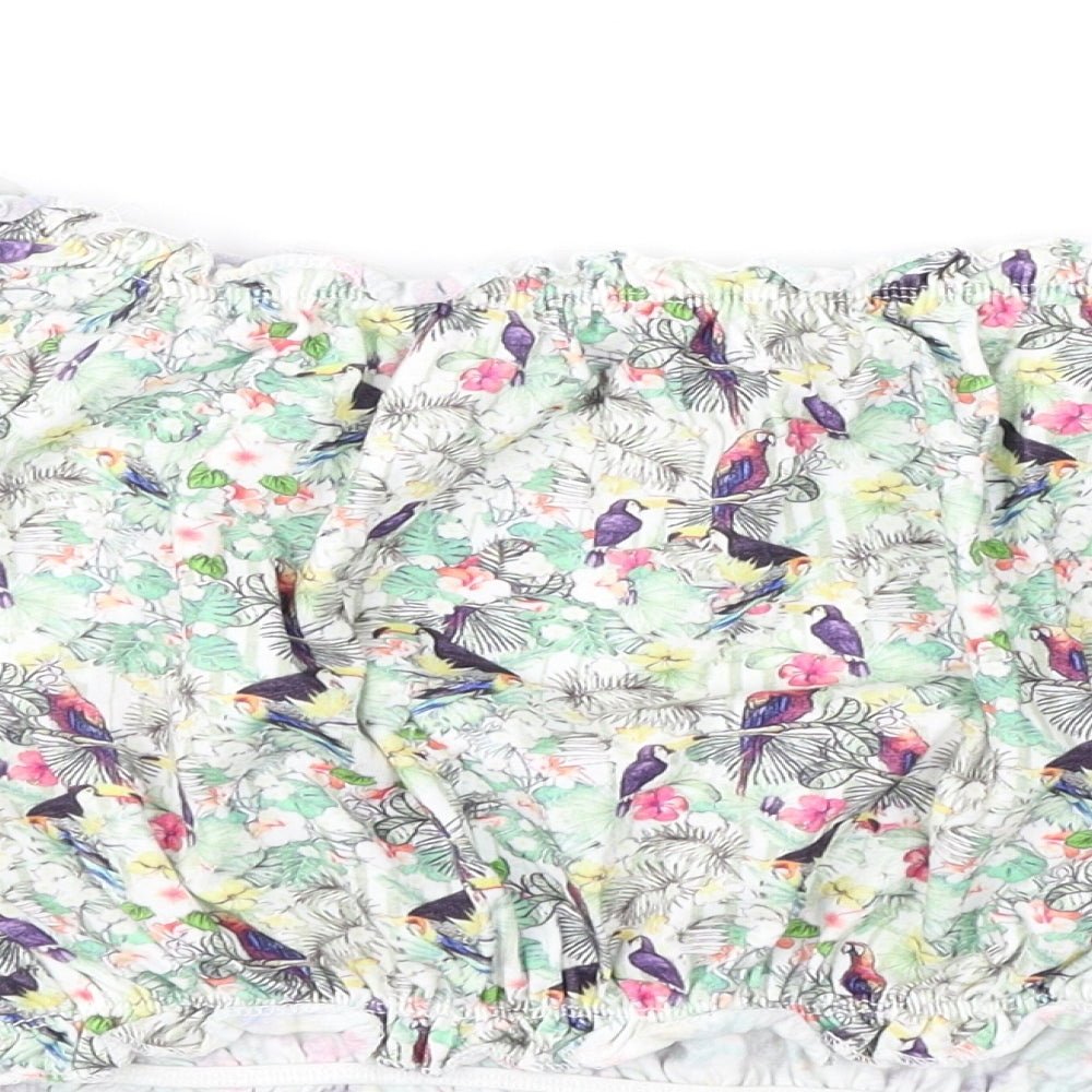 Bershka Womens Green Floral  Cropped Blouse Size L