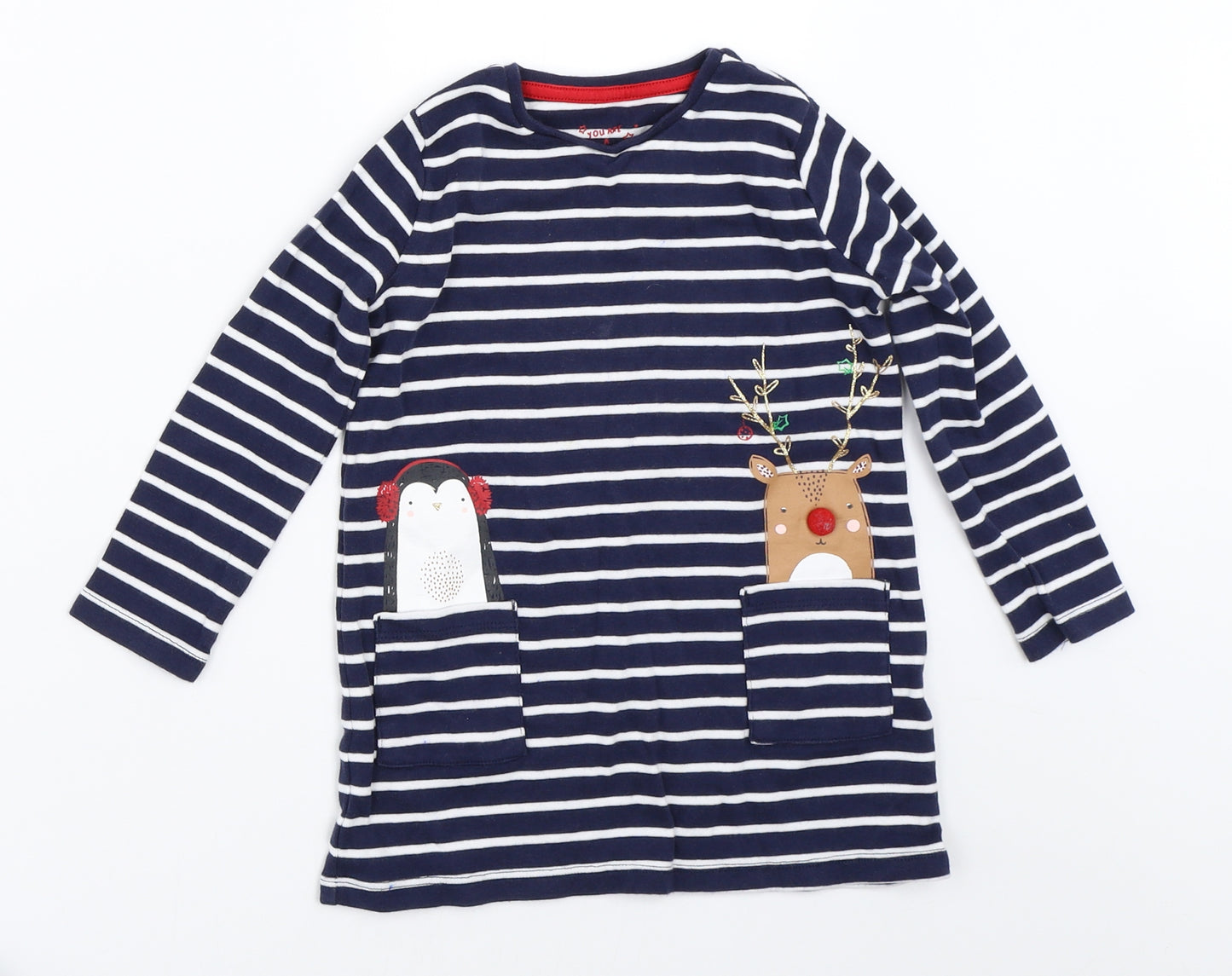 F&F Girls Blue Striped  T-Shirt Dress  Size 2-3 Years  - christmas