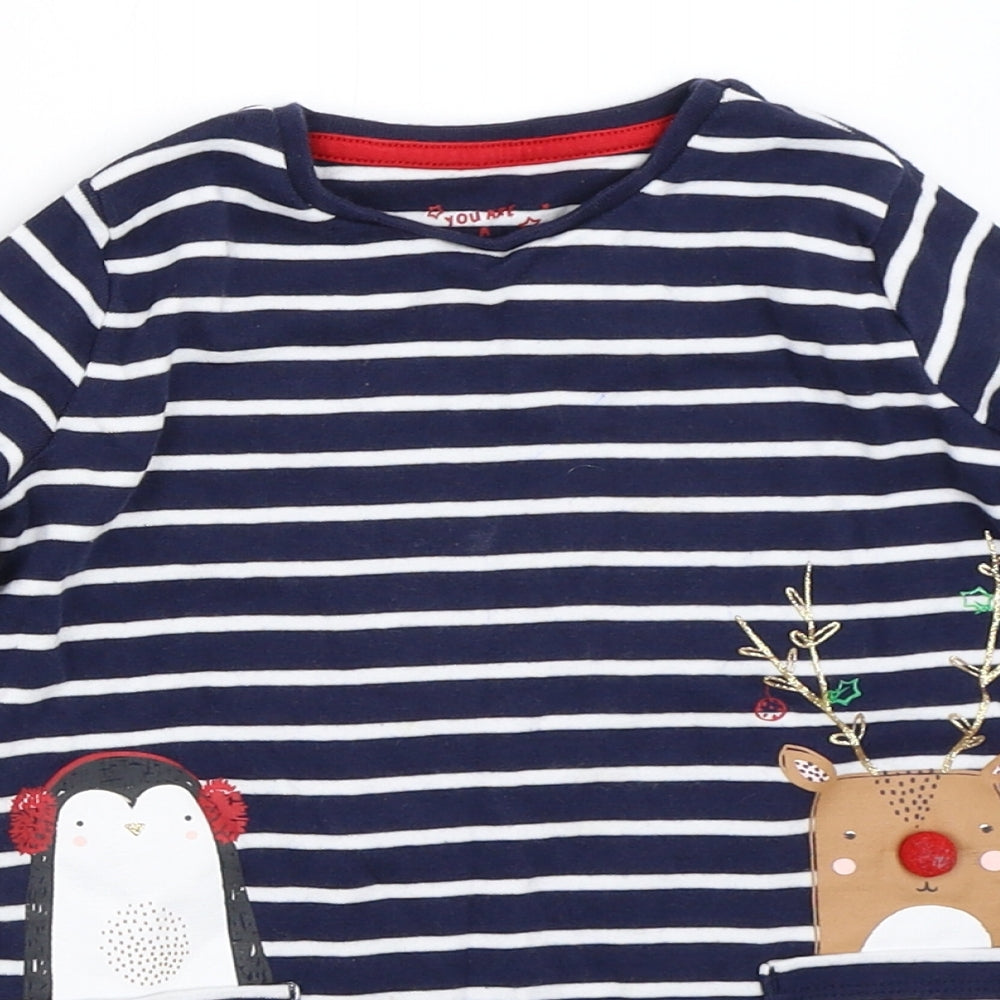 F&F Girls Blue Striped  T-Shirt Dress  Size 2-3 Years  - christmas