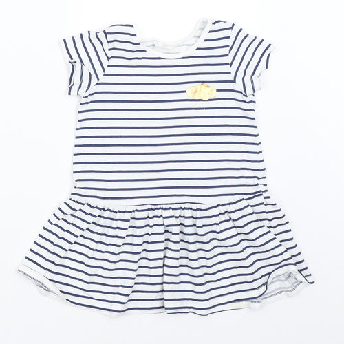 H&M Girls White Striped  T-Shirt Dress  Size 6-9 Months