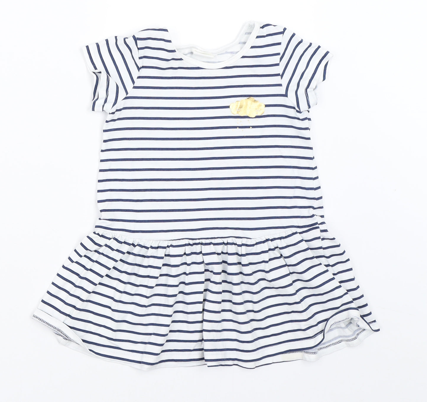 H&M Girls White Striped  T-Shirt Dress  Size 6-9 Months