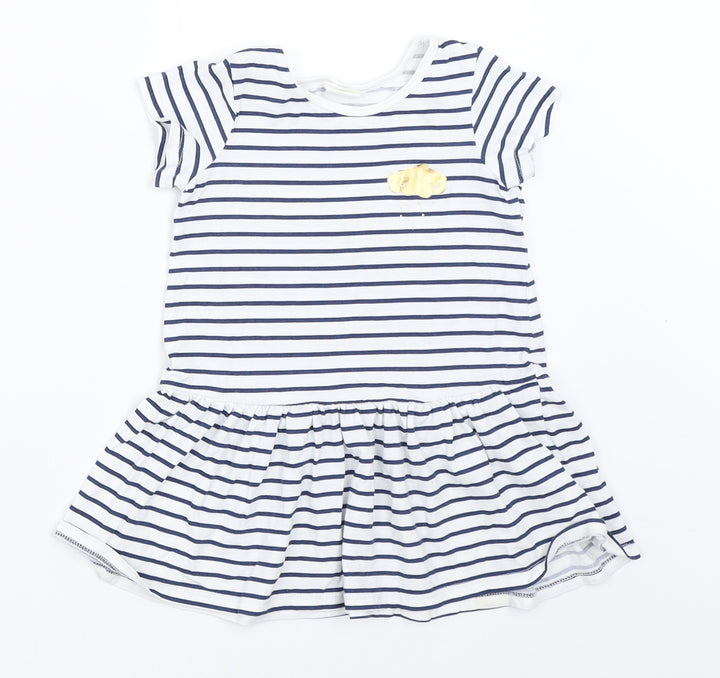 H&M Girls White Striped  T-Shirt Dress  Size 6-9 Months