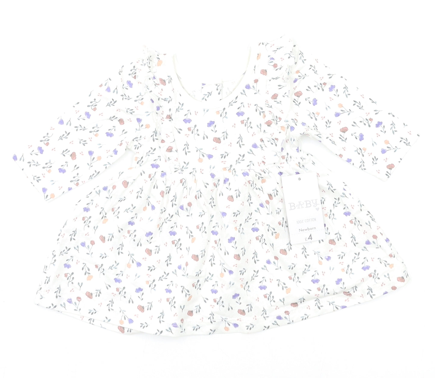 New Born Baby White Floral  A-Line  Size 0-3 Months